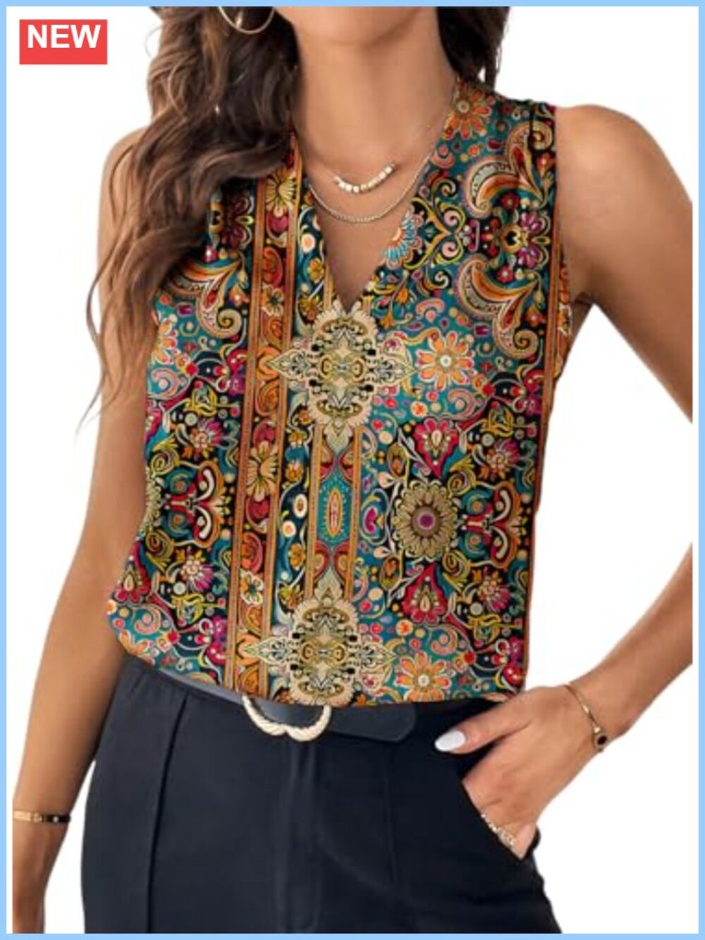 Pleated V Neck Sleeveless Tank Top Loose Fit Business Casual Women's Blouse